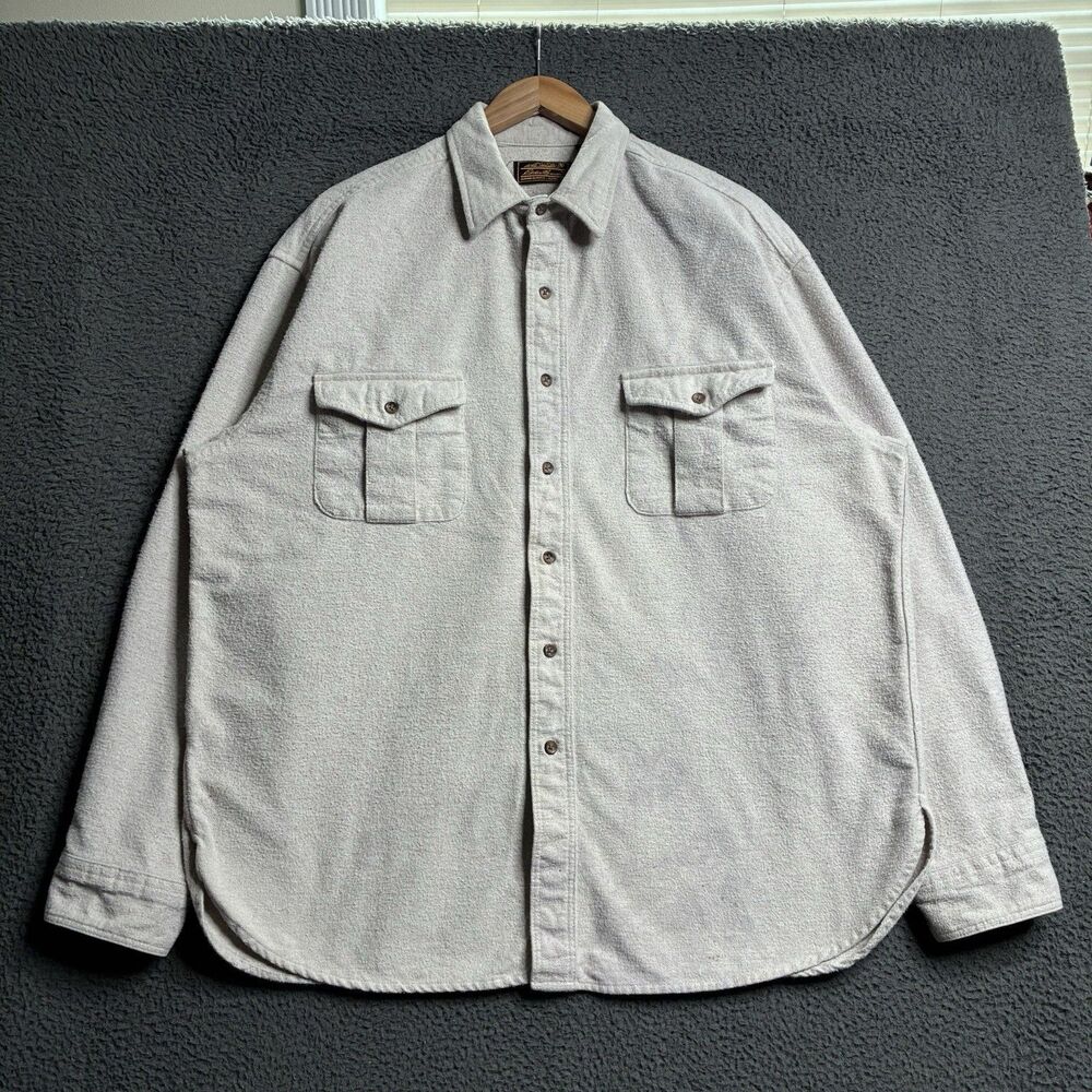 Vintage Eddie Bauer Chamois Cloth Button Up Shirt Mens XL Outdoor Utility Beige